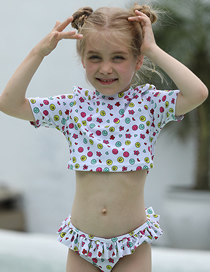 Fashion White Polyester Print Lace Children's Split Swimsuit