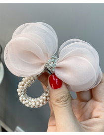 Fashion Pink Bow Multi-layered Mesh With Diamond Bow And Pearl Hair Rope