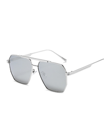 Fashion Silver Frame White Mercury Alloy Double Bridge Large Frame Sunglasses
