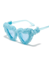 Fashion Blue Frame Blue Velvet Plush Heart Gradient Sunglasses