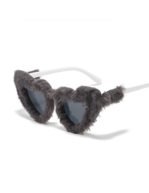 Fashion White Frame Gray Velvet Plush Heart Gradient Sunglasses