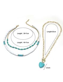 Fashion 3# Geometric Soft Pottery Patchwork Blue Pine Love Double Necklace