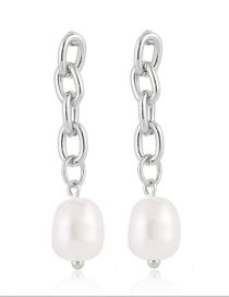 Fashion E2003-6 Small Silver Chain Metal Pearl Chain Earrings