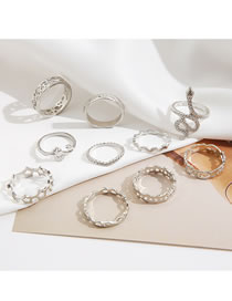 Fashion Silver Alloy Openwork Flower Pentagram Snake Geometric Ring Set