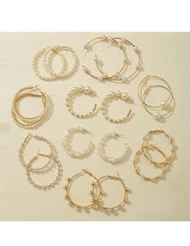 Fashion Gold Geometric Pearl Circle Earrings Set