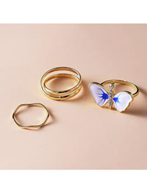 Fashion Gold Alloy Oil Drip Diamond Butterfly Geometric Irregular Ring Set