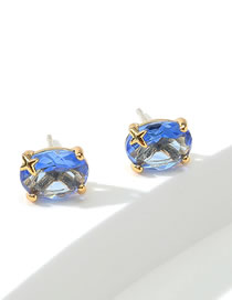 Fashion Blue Brass Set Oval Zirconia Stud Earrings
