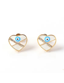 Fashion White Copper Gold Plated Zirconium Oil Eye Love Stud Earrings