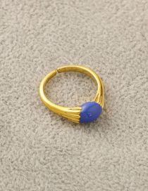Fashion Gold + Blue Solid Copper Geometric Glossy Open Ring