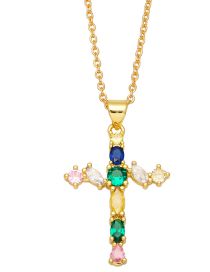 Fashion Green Brass Diamond Cross Necklace