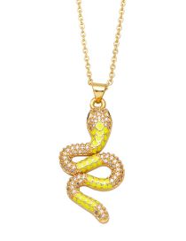 Fashion Yellow Bronze Diamond Drip Oil Snake Necklace