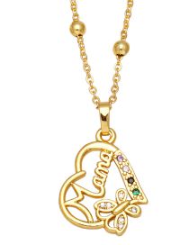 Fashion B Bronze Diamond Heart Butterfly Mama Necklace