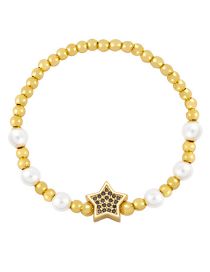 Fashion Black Brass Gold Plated Beaded Diamond Star Bracelet