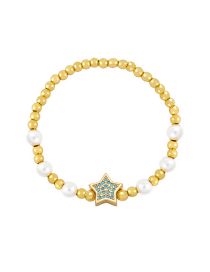 Fashion Blue Pine Brass Gold Plated Beaded Diamond Star Bracelet