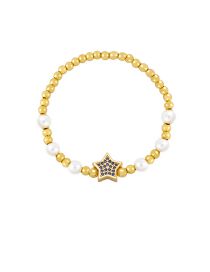 Fashion Blue Brass Gold Plated Beaded Diamond Star Bracelet