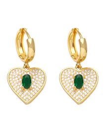 Fashion Green Geometric Zirconium Heart Earrings