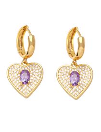 Fashion Purple Geometric Zirconium Heart Earrings