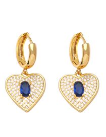 Fashion Dark Blue Geometric Zirconium Heart Earrings