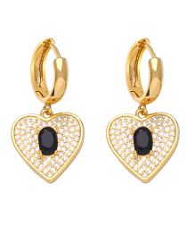 Fashion Black Geometric Zirconium Heart Earrings