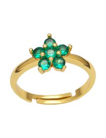 Fashion Green Bronze Diamond Flower Open Ring