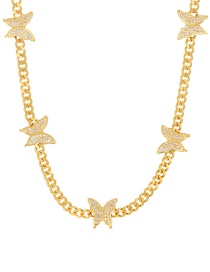 Fashion Gold Bronze Zirconium Butterfly Bold Chain Necklace