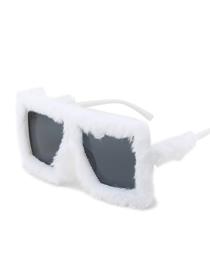 Fashion White Frame White Velvet Plush Square Oversized Sunglasses