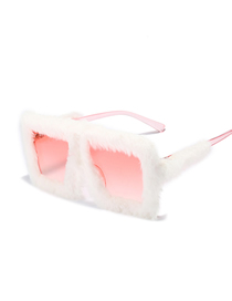 Fashion White Velvet Gradient Powder Plush Square Oversized Sunglasses