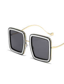 Fashion Black And Silver Frame Gray Sheet Metal Pc Square Sunglasses