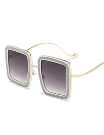 Fashion White Frame Double Gray Metal Pc Square Sunglasses