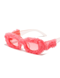 Fashion Pink Fur Plush Square Sunglasses