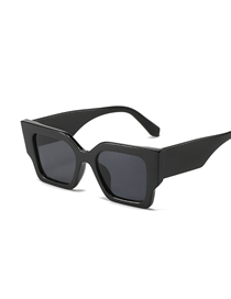 Fashion Bright Black Frame Gray Sheet Large Square Frame Sunglasses