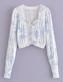 Fashion White Tie-dye Print Knitted Cardigan Sweater