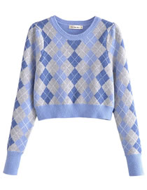 Fashion Blue Diamond Pullover Sweater