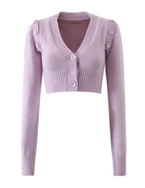 Fashion Purple Solid Color Removable Long Sleeve Knit Cardigan