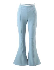 Fashion Blue Spandex Button-up Flared Pants