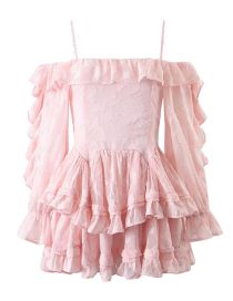 Fashion Pink Ruffled Tiered Order Dress