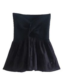 Fashion Black Paneled Knitted Cutout Top