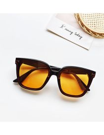 Fashion Black Frame Orange Metal Square Large Frame Sunglasses