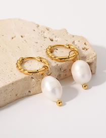 Fashion Gold Stainless Steel Twist Pearl Earrings