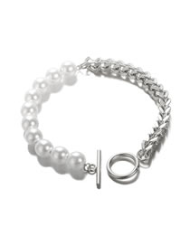 Fashion Platinum Stainless Steel Pearl Beaded Stitching Chain Ot Buckle Bracelet