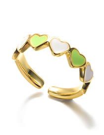 Fashion Green White Gold-plated Copper Drip Heart Open Ring