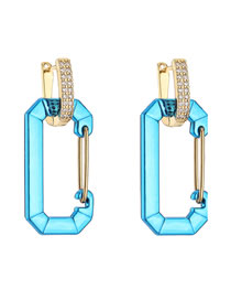 Fashion Large Golden Blue 1 Pair Brass Zirconium Square Pin Earrings