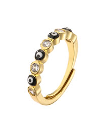 Fashion Black Brass Gold Plated Diamond Drip Oil Eye Open Ring