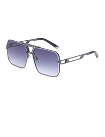 Fashion -2 Guns Double Grey Pc Square Double-bridge Cut-edge Sunglasses
