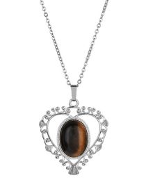 Fashion Tiger Eye Solid Copper Geometric Heart Protein Necklace