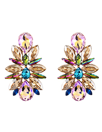 Fashion Pink Alloy Diamond Geometric Stud Earrings