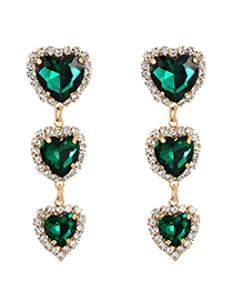 Fashion Green Alloy Diamond Heart Stud Earrings