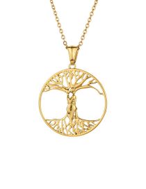 Fashion Gold Color Stainless Steel Openwork Tree Of Life Necklace