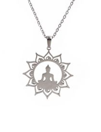 Fashion Silver Color Stainless Steel Lotus Sitting Buddha Necklace