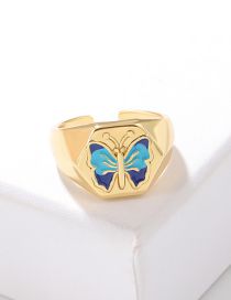 Fashion Blue Butterfly Ring Pure Copper Drip Butterfly Open Ring
